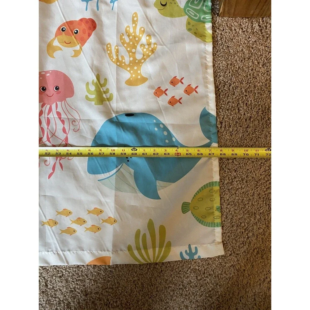 Cartoon Sea Animal Kids Shower Curtain - Ocean Whale Turtle 70x67 Polyester